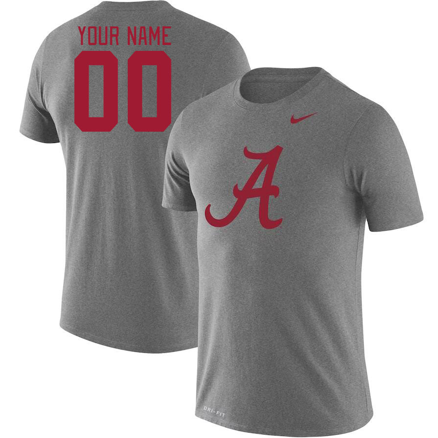 Custom Alabama Crimson Tide Name and Number College Tshirts-Gray